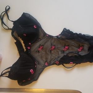 Black floral and lace teddy